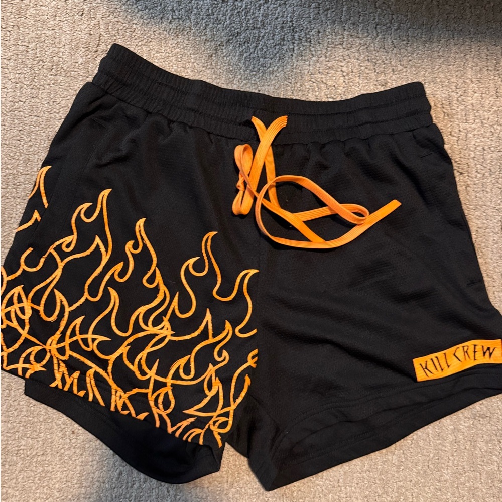 Kill Crew Black Shorts with Orange Flame Design